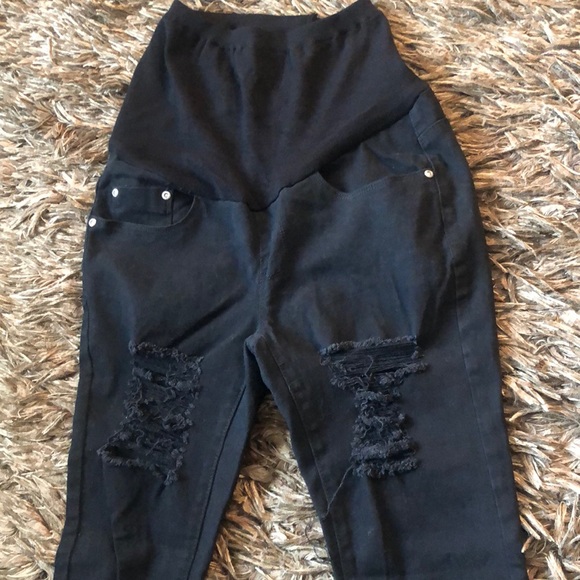 NWT BooHoo Blue Maternity Distressed Over The Bump Skinny Jeans  Size 6 - Picture 8 of 16